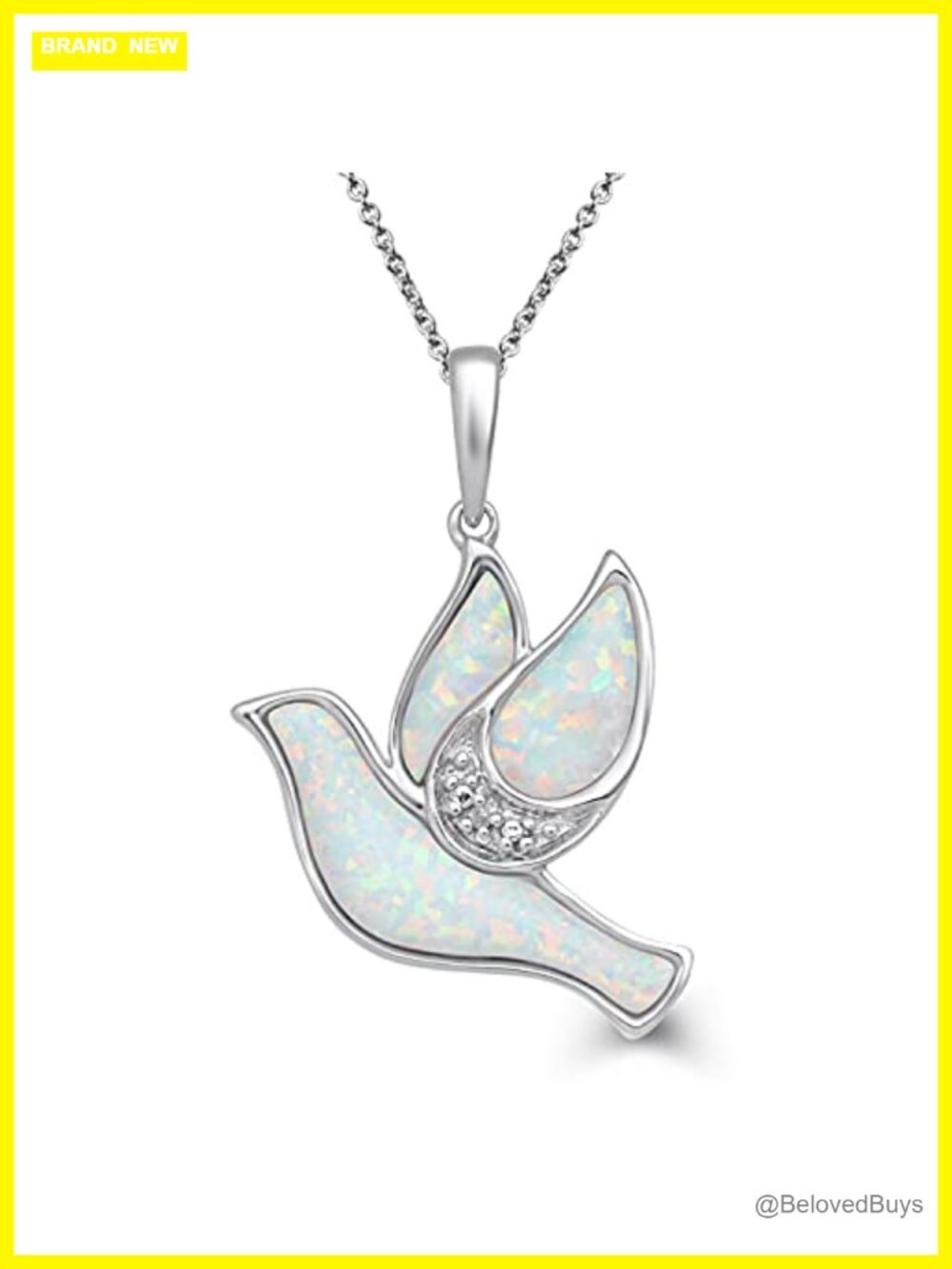 Sterling Silver Opal Dove Pendant Necklace 18" Rolo Chain